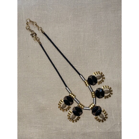 Vintage Signed J CREW Goldtone Silver Black Rhinestones 18" Necklace - Picture 2 of 11